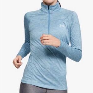 NEW Under Armour Tech Heat Gear Half Zip Top Heathered Light Blue M